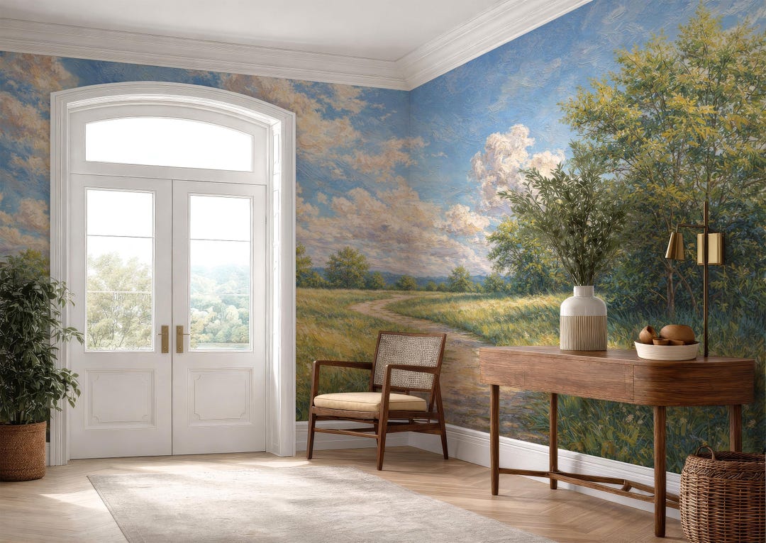 Landscape Mural Wallpaper, Countryside Wallpaper Mural, Scenic Pastoral ...