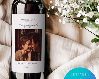 Editable Engagement Wine Label Template, Photo Proposal Gift (Digital Download)