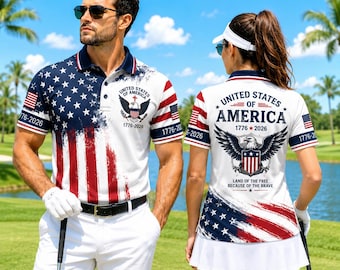 America 250th Anniversary Polo Shirt, USA Flag Eagle Golf Shirt, United States Patriotic Shirt 1776 2026, Independence Day Outfit Men Women