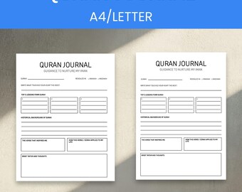 Journal de réflexion du Coran | Notes d'étude islamique (téléchargement numérique au format A4)