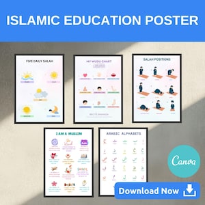 Islamic Kids Learning Posters • Salah, Wudu, Arabic Alphabet (Printable PDF)