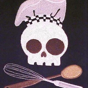 Cool Goth Cooking Baking Skull w Crossbones Embroidered Chef Cook or Baker Adjustable Cotton 3 Pocket Apron - Makes a Great Gift!
