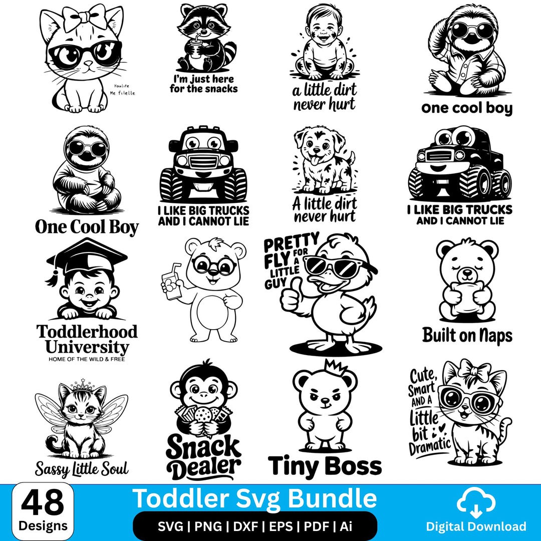 Toddler SVG Bundle 48 Designs | Kids Quotes SVG | Cute Baby Animal SVG ...