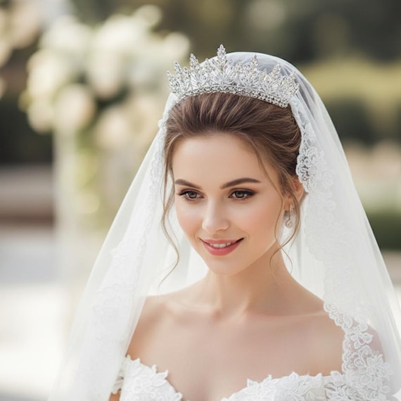 Sweet Bridal Wedding Crown, Silver Flower & Leaf Zircon Tiara, Fairy Bride Headpiece, Elegant Wedding Hair Accessories