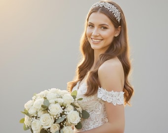 Elegant Perlen Braut Stirnband, Silber Hochzeit Haarschmuck, moderne Braut & Brautjungfer Geschenk