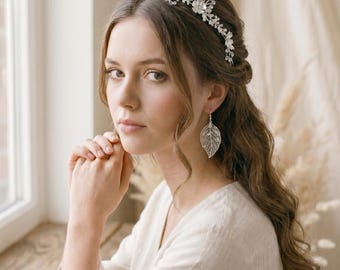 Floral Rhinestone Bridal Headband, Gold Silver Wedding Hair Vine, Handmade Crystal Headpiece, Boho Bride Hair Accessory, Bridesmaid Crown
