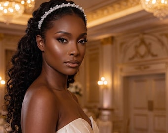 Zirconia Bridal Headband, Leaf Crystal Wedding Hairpiece, Diamond Hair Band, Simple Elegant Bride Crown, Silver Bridal Hair Accessory