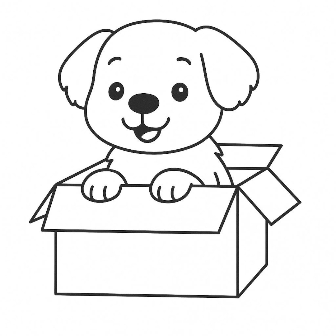 Cute Puppy in Box Colouring Page, Pet Activity (PDF/PNG) - Etsy