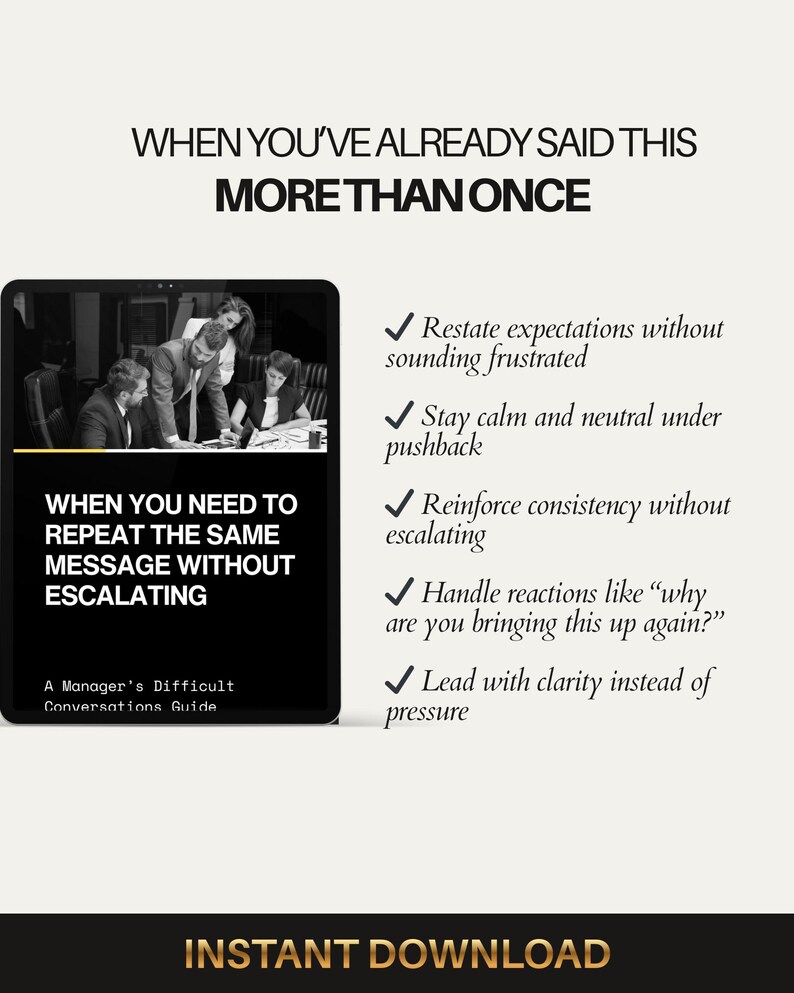 Repeat Yourself Without Escalating | Manager Conversation Scripts | Difficult Conversations Guide | Leadership Communication PDF image 2