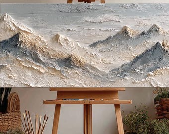 Textured Mountain Painting, Impasto Landscape Art on Canvas