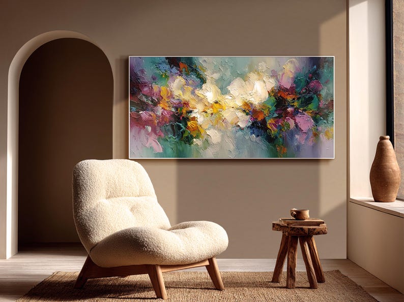Abstract Flower Texture Oil Painting Modern Impasto Wall Art Living ...