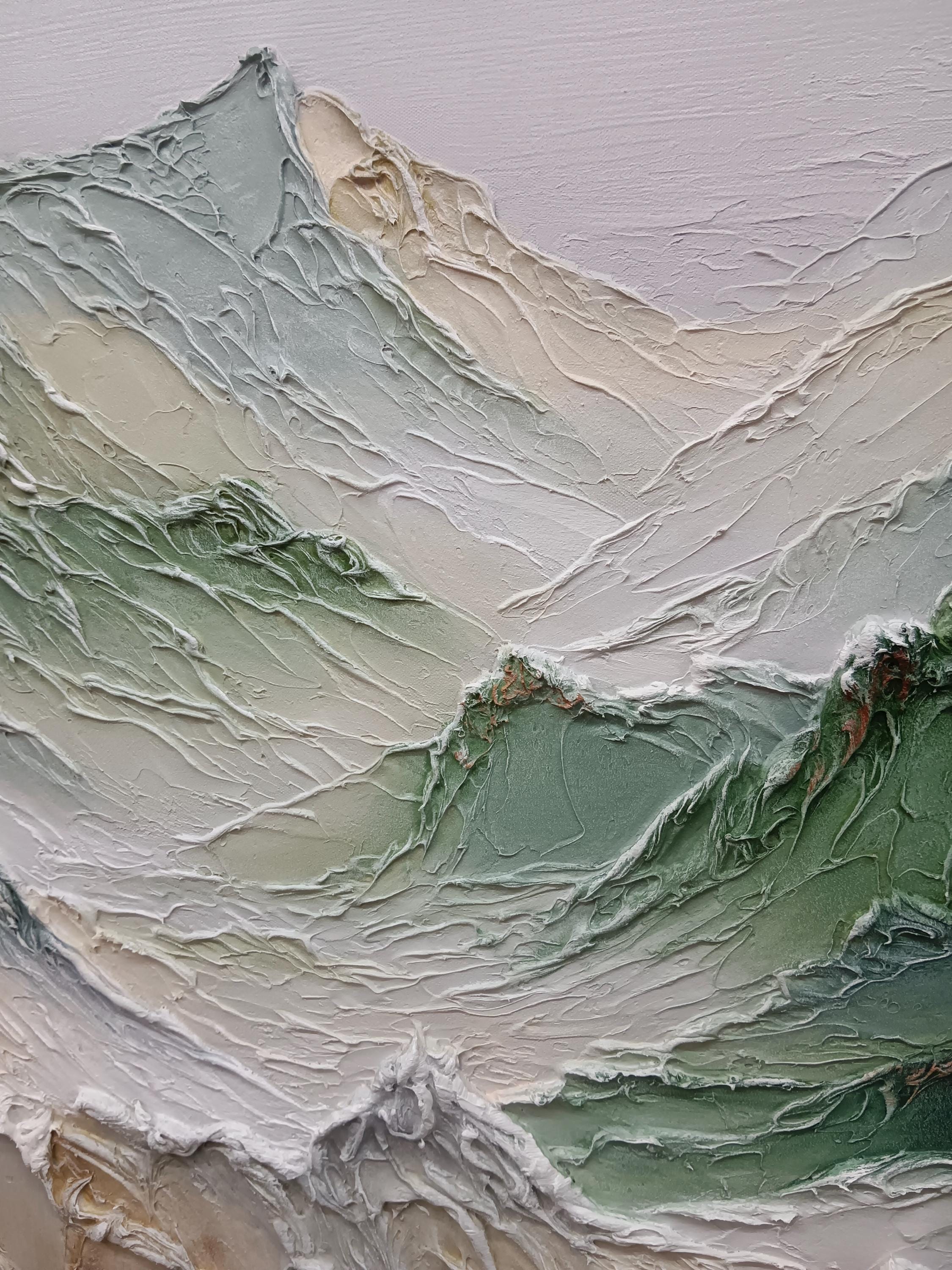 Textured Green Mountain Oil Painting, Hand-painted Landscape Wall Art ...