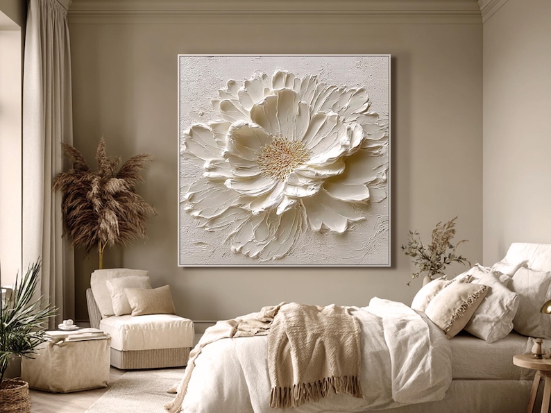 Original White Flower Wall Art 3D Textured Floral Oil Painting ...