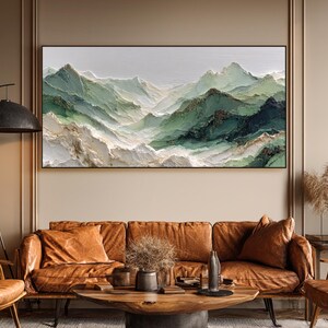 Textured Green Mountain Oil Painting, Hand-painted Landscape Wall Art ...