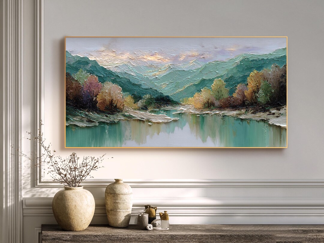 Mountain Lake Landscape Wall Art Original Impasto Oil Painting Large ...