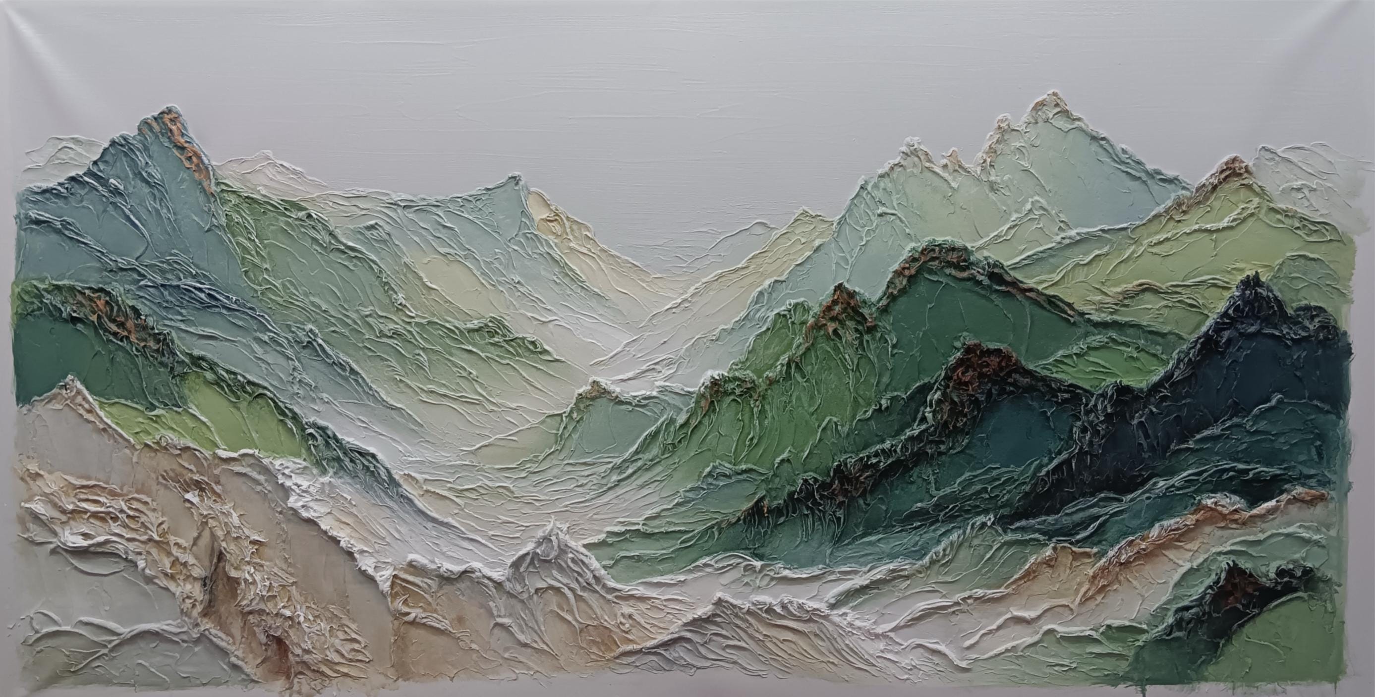 Textured Green Mountain Oil Painting, Hand-painted Landscape Wall Art ...
