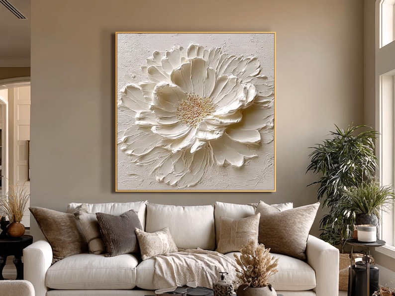 Original White Flower Wall Art 3D Textured Floral Oil Painting ...
