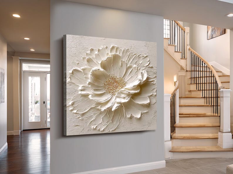 Original White Flower Wall Art 3D Textured Floral Oil Painting ...