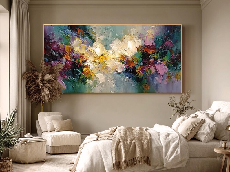 Abstract Flower Texture Oil Painting Modern Impasto Wall Art Living ...