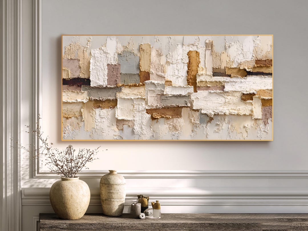 Textured Abstract Oil Painting: Beige Brown Impasto Canvas Art - Etsy
