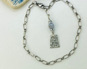 Chain bracelet with charm ~ semiprecious cube beads ~ sterling silver ~ 14k gold fill ~  paperclip  alternative ~ handmade
