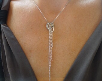 Silver Fringe Necklace ~ floating rings ~ oval ~ sterling
