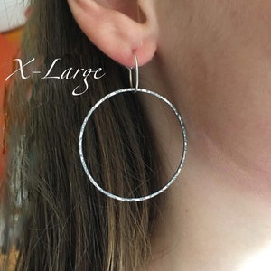 Full Moon Earrings large thin light circle hoops textured sterling silver or 14k gold fill handmade sleeper comfortable hoops image 8