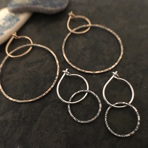 Full Moon Earrings large thin light circle hoops textured sterling silver or 14k gold fill handmade sleeper comfortable hoops image 2