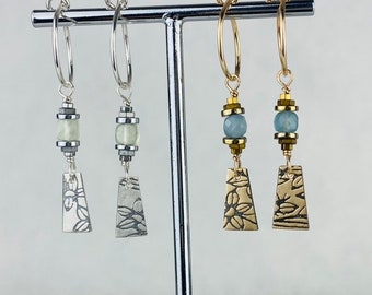 Stone Drop Earrings ~ semiprecious stones with charm ~ sterling silver ~ 14k gold fill