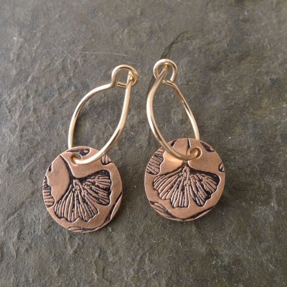 Boho Mini Copper Earrings Ginkgo | Etsy
