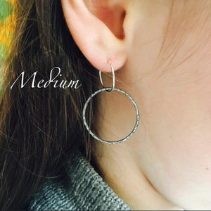 Full Moon Earrings large thin light circle hoops textured sterling silver or 14k gold fill handmade sleeper comfortable hoops image 6