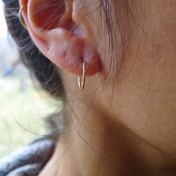 Silver Ear Hoop ~ handmade sterling silver or 14k gold fill ~ secure ~ light ~ comfortable ~ leave in all the time