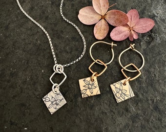 Dogwood necklace ~ dogwood earrings ~ sterling silver ~ mixed metal ~ silver and bronze ~ 14k gold fill  ~ flower earrings ~ floral necklace