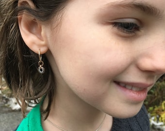 Mixed metal tiny hoop earrings ~ circle hoops ~ sterling silver ~ bronze ~ 14k gold fill ~ charm on sleeper