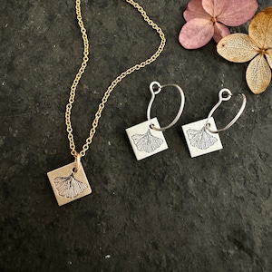 Ginkgo ~ Roma ~ ginkgo earrings ~ ginkgo necklace ~ silver ginkgo ~ gold fill ginkgo ~ sleeper ~ stamped ginkgo leaf charm ~ etched leaf