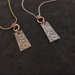 Wild Rose Necklace ~ sterling silver ~ 14k gold fill ~ rolo or snake chain ~ floral patterned triangle ~ Alberta flower