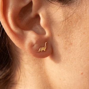 Gold Dinosaur Stud Earrings, 14K Gold Plated Sterling Silver Tiny Dino Earrings, Minimalist Cute Animal Jewelry, Gifts for Her