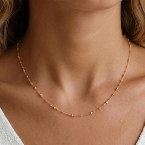 Halsband med guldpärlor och satellitkedja, satellithalsband i 14K guldpläterat sterlingsilver, minimalistiska smycken, present till henne