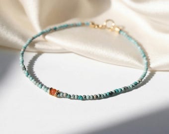 Natural Turquoise Beaded Bracelet, December Birthstone Minimalist Gemstone Jewelry Gifts for Her