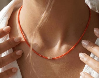 Red Agate Beaded Choker, Gold-Plated Sterling Silver Disc, Handmade Necklace