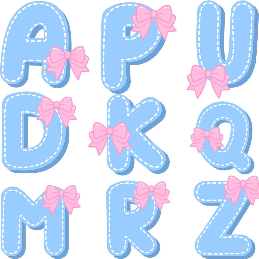 Watercolor Pink Bow Alphabet Clipart: Coquette Letter PNG Bundle ...