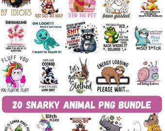 Paquete de imágenes PNG de animales sarcásticos, diseños de imágenes prediseñadas sarcásticos (descarga digital)