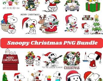 May include: A collection of Snoopy Christmas-themed PNG images. Snoopy is depicted in various festive scenes, including wearing a Santa hat, decorating a Christmas tree, and holding gifts. The images feature text like "Merry Christmas!" and "Happy Ho Ho Ho You."