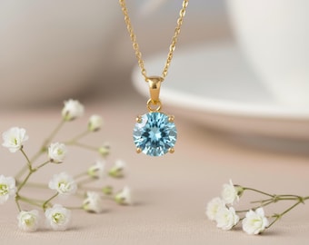 Blue Topaz Pendant Necklace – Minimalist Jewelry - Christmas Gift for Her