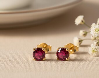 Ruby Earrings – 18k Gold Plated – Minimalist Stud Earrings - Gift for Mom
