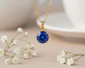 Blue Sapphire Pendant Necklace – Minimalist Jewelry - Halloween Gift for Her