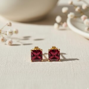Ruby Stud Earrings , 18K Gold Plated Earrings, Red Gemstone Stud Earrings, Everyday Wear Jewelry, 925 Silver