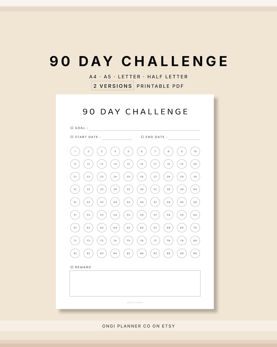 90 Day Habit Challenge Printable | Minimal Goal Tracker for Consistency ...