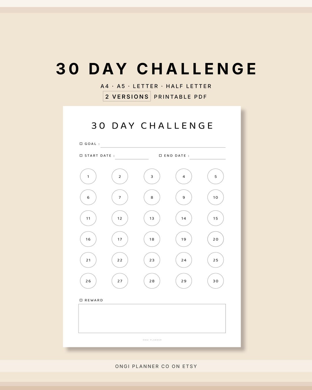 30 Day Challenge Printable | Minimal Habit Tracker | Goal Planner PDF ...