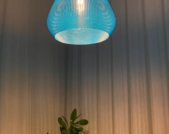Modern Perforated Pendant Light – Blue Sculptural Hanging Lamp, Ambient Ceiling Light
